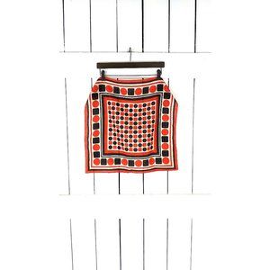 Vintage red black polka dot striped square scarf